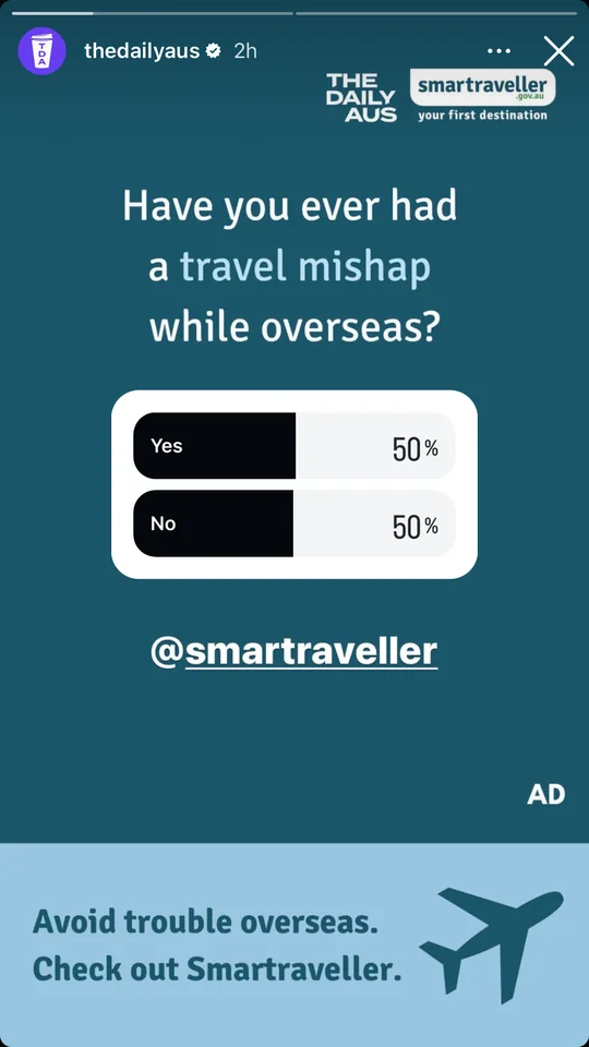 Smartraveller Instagram story poll with The Daily Aus