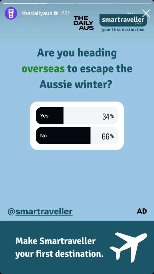 Smartraveller Instagram story poll with The Daily Aus